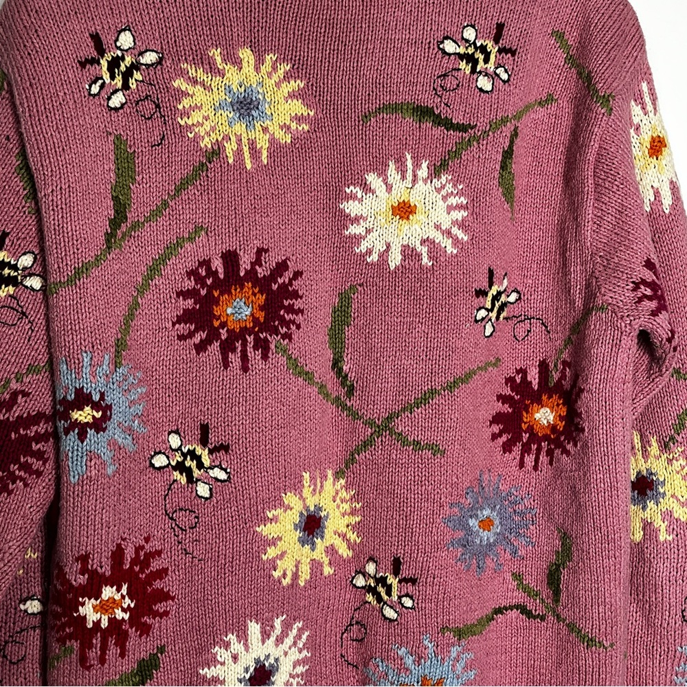 Floral Knit Button-Up Cardigan Sweater - Mauve - Picture 7 of 7